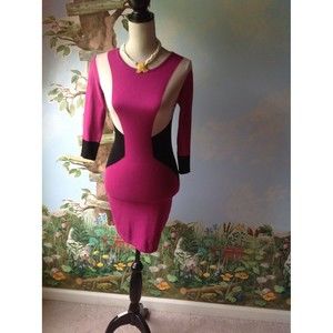 Body Central 3/4 Sleeve Pink Beige and Black Knit Sweater Dress Size small